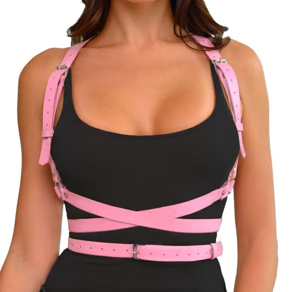 6057 Gothic Leather Waist Harness Belt - Adjustable Chest Vest Body Harness